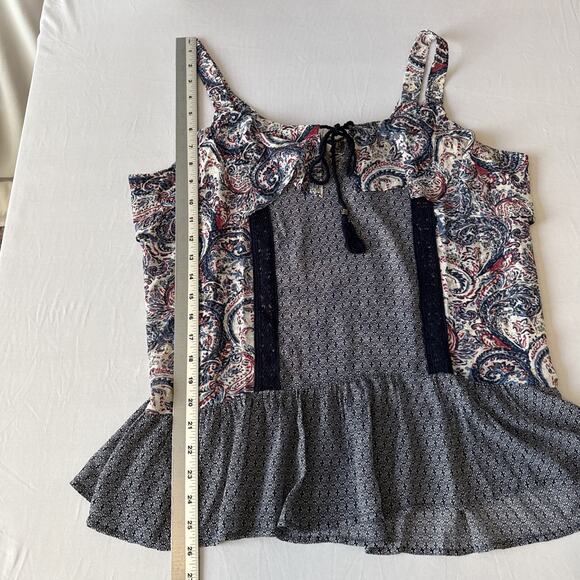 DR2 Daniel Rainn NWT Women's L Boho Paisley Patchwork Crochet Tank Top Tassel - Picture 10 of 11